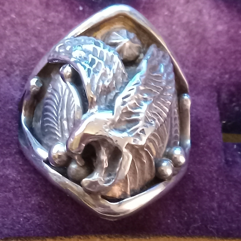 Mens NAVAJO sterling Silver Eagle Ring Size 12 - Picture 2 of 6